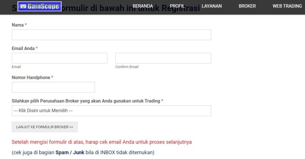 Gainscope Cara daftar Gainscope